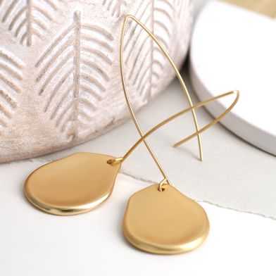 Gold finish Marquis Hook & Irregular Disc Earrings by Peace of Mind